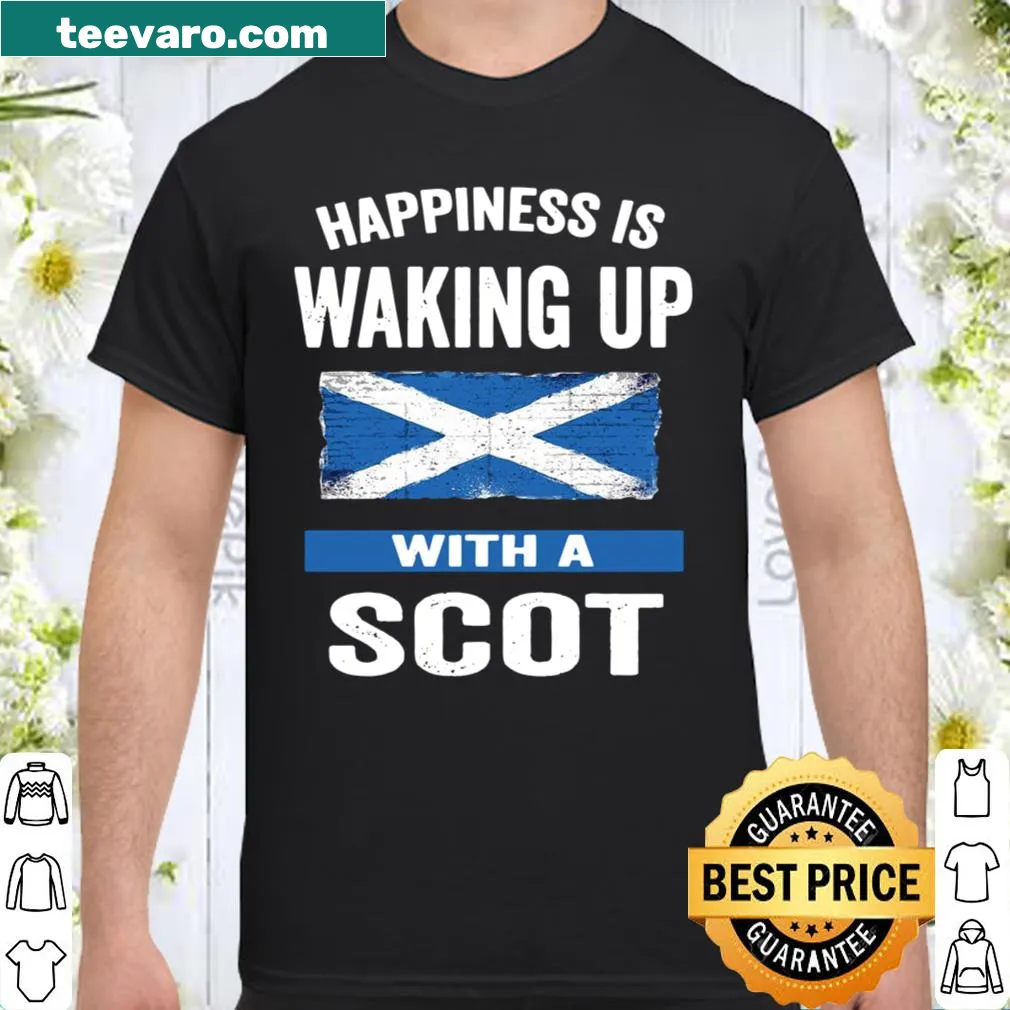 Illustrated shirt with a Scot dog and happiness quote