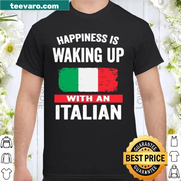 Illustrated shirt with an Italian theme and happiness quote