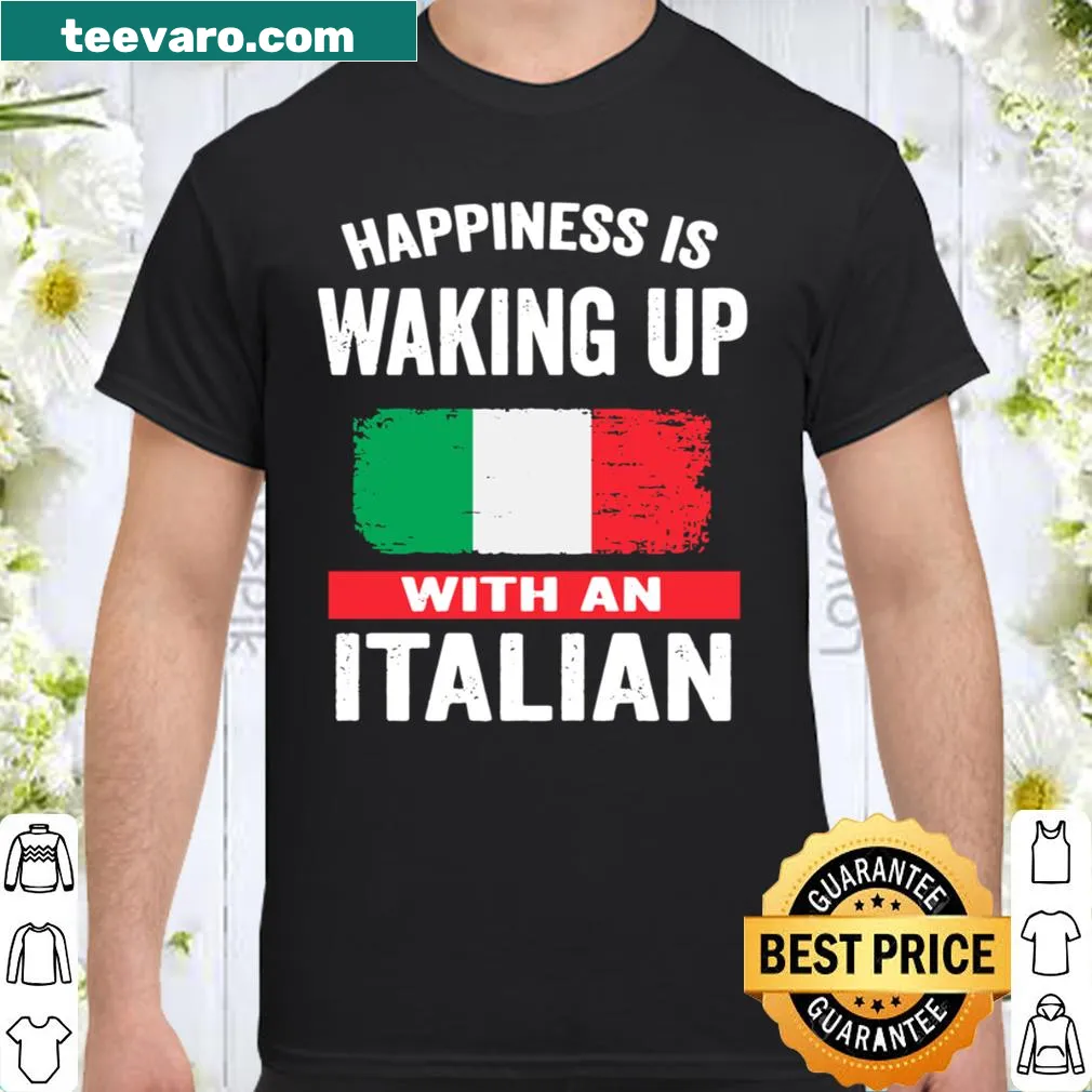 Illustrated shirt with an Italian theme and happiness quote