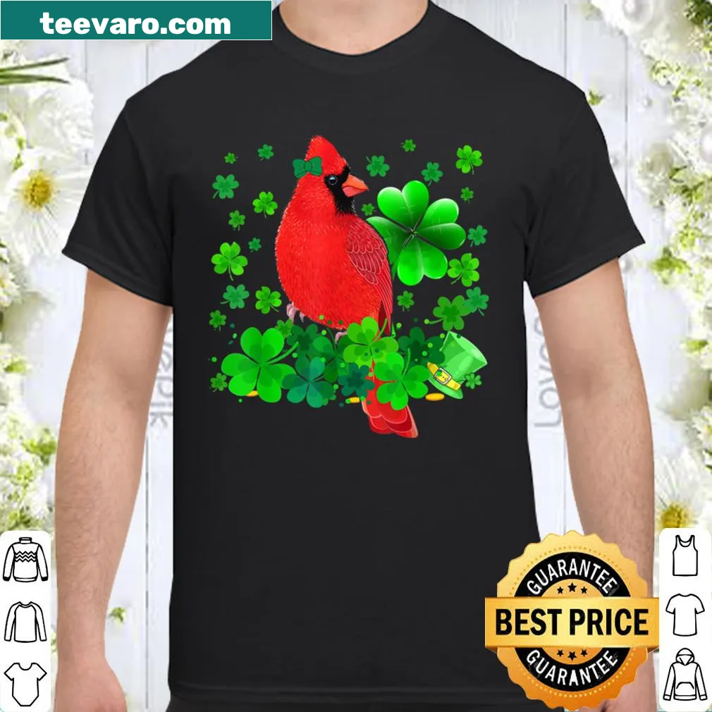 Cardinal bird graphic with shamrocks for St. Patrick's Day