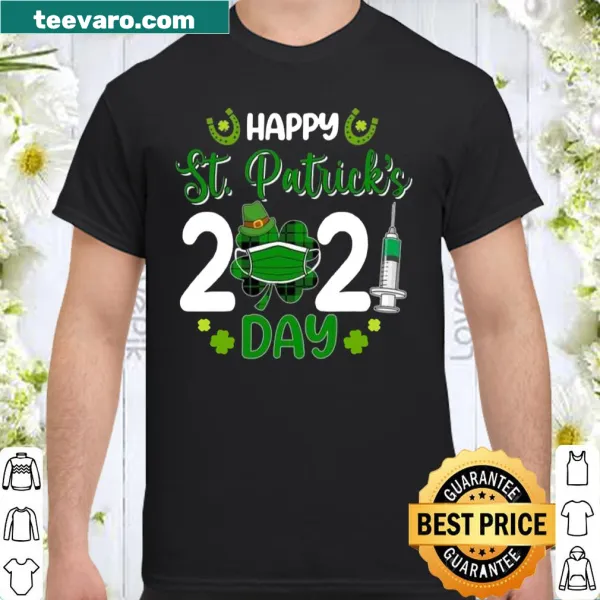 Funny St Patrick's Day t-shirt with shamrock and face mask illustration