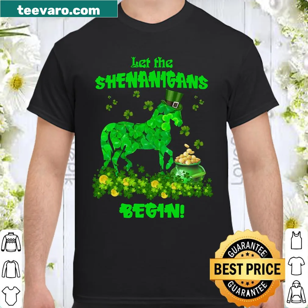 Whimsical St. Patrick's Day shirt with a horse and shamrock design