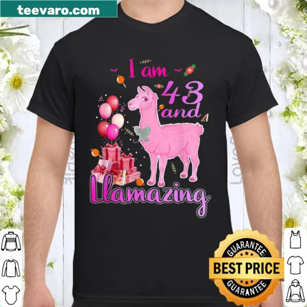 Llama-themed birthday shirt with the text 'Llamazing 43 Years Old'
