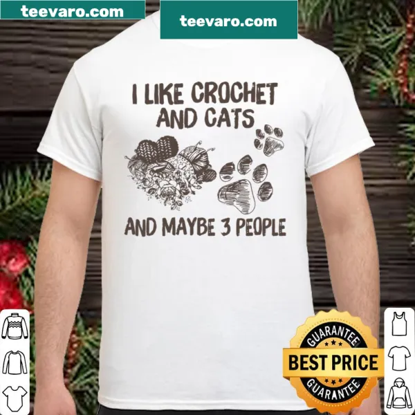 Cute shirt combining crochet, cats, and minimal people illustration
