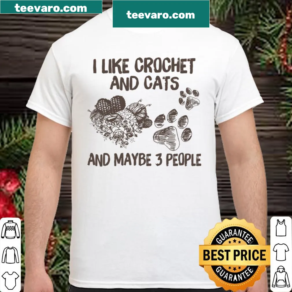 Cute shirt combining crochet, cats, and minimal people illustration