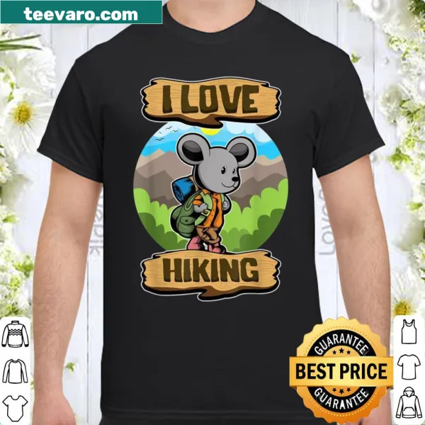 Cute hiker mouse illustration on a shirt celebrating love for hiking