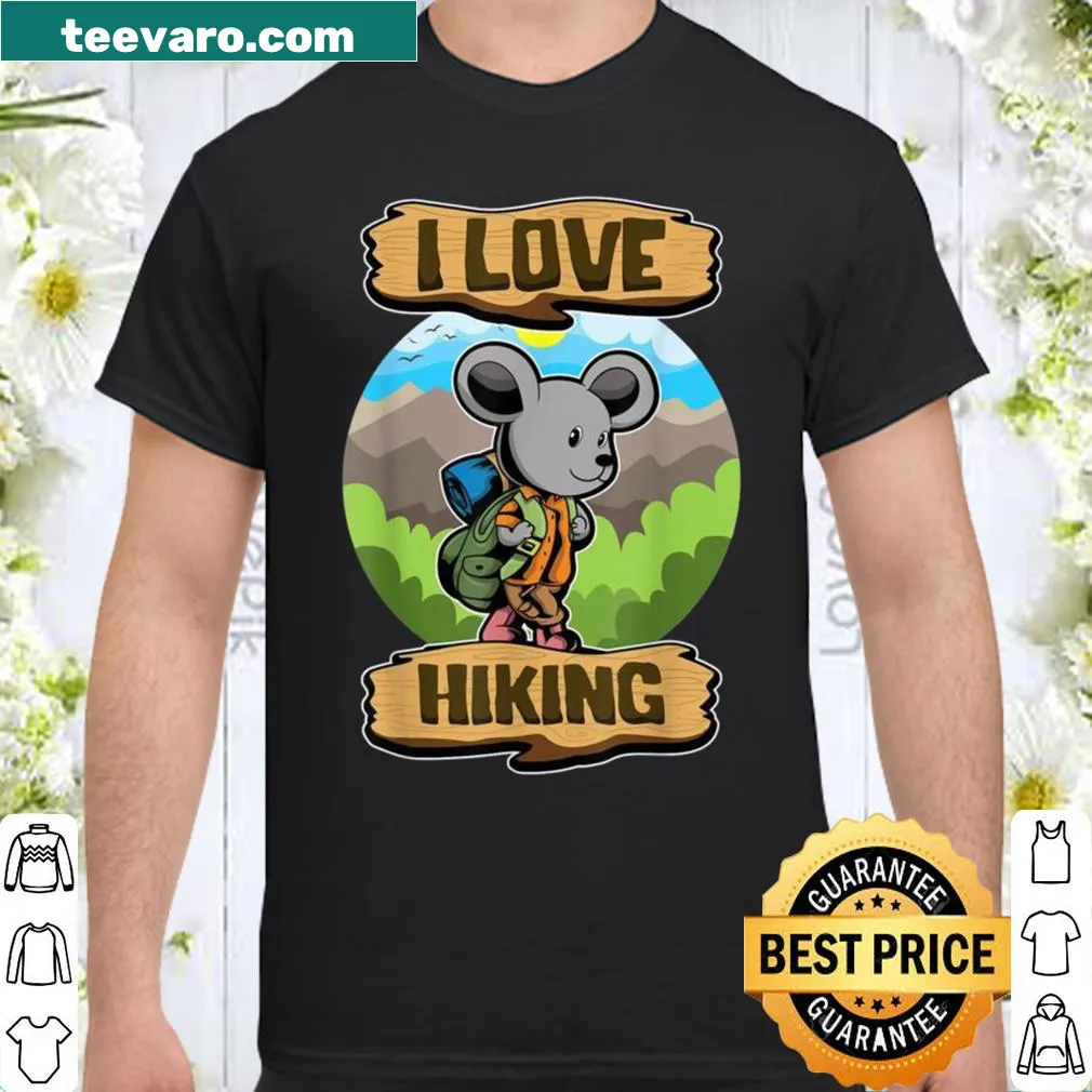 Cute hiker mouse illustration on a shirt celebrating love for hiking