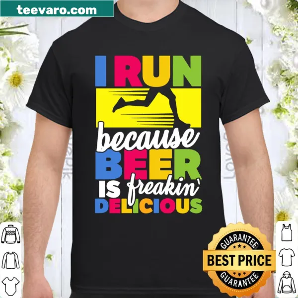 Funny running T-shirt with text about beer motivation