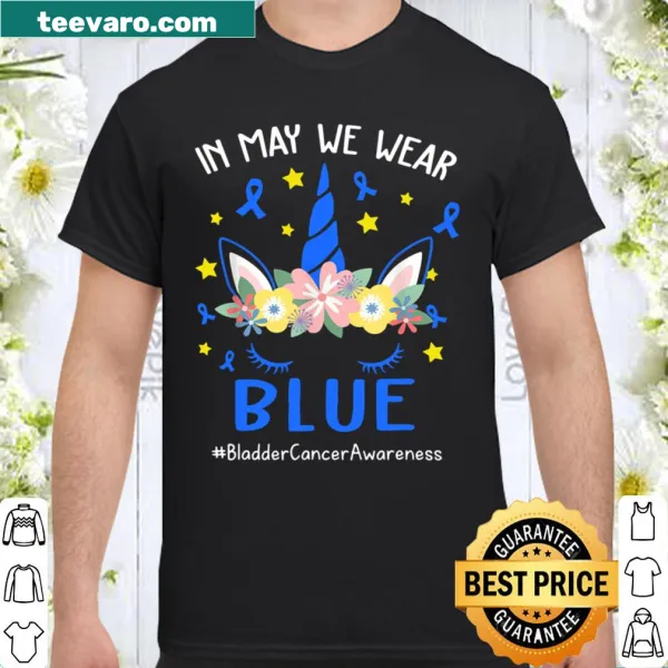 Bladder cancer awareness t-shirt with blue unicorn graphic