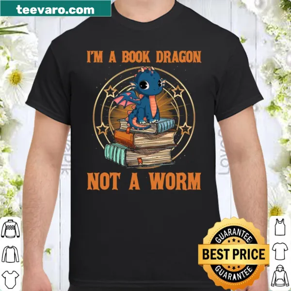 Playful shirt declaring 'I'm a book dragon not a worm' for readers.