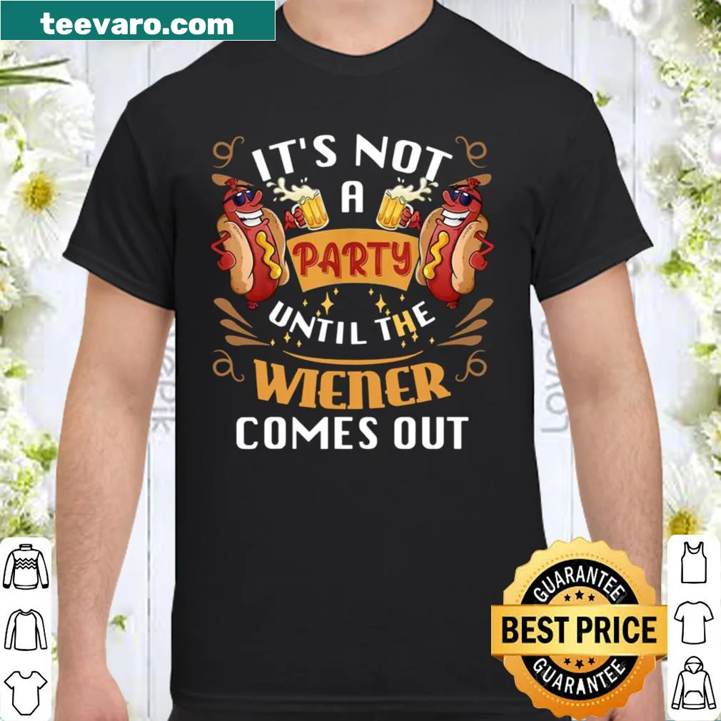 Funny shirt featuring a playful hot dog party slogan.
