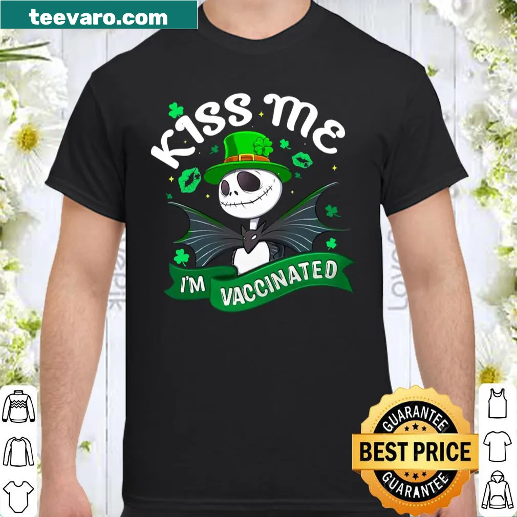 Jack Skellington shirt for St. Patrick's Day with humorous vaccination message