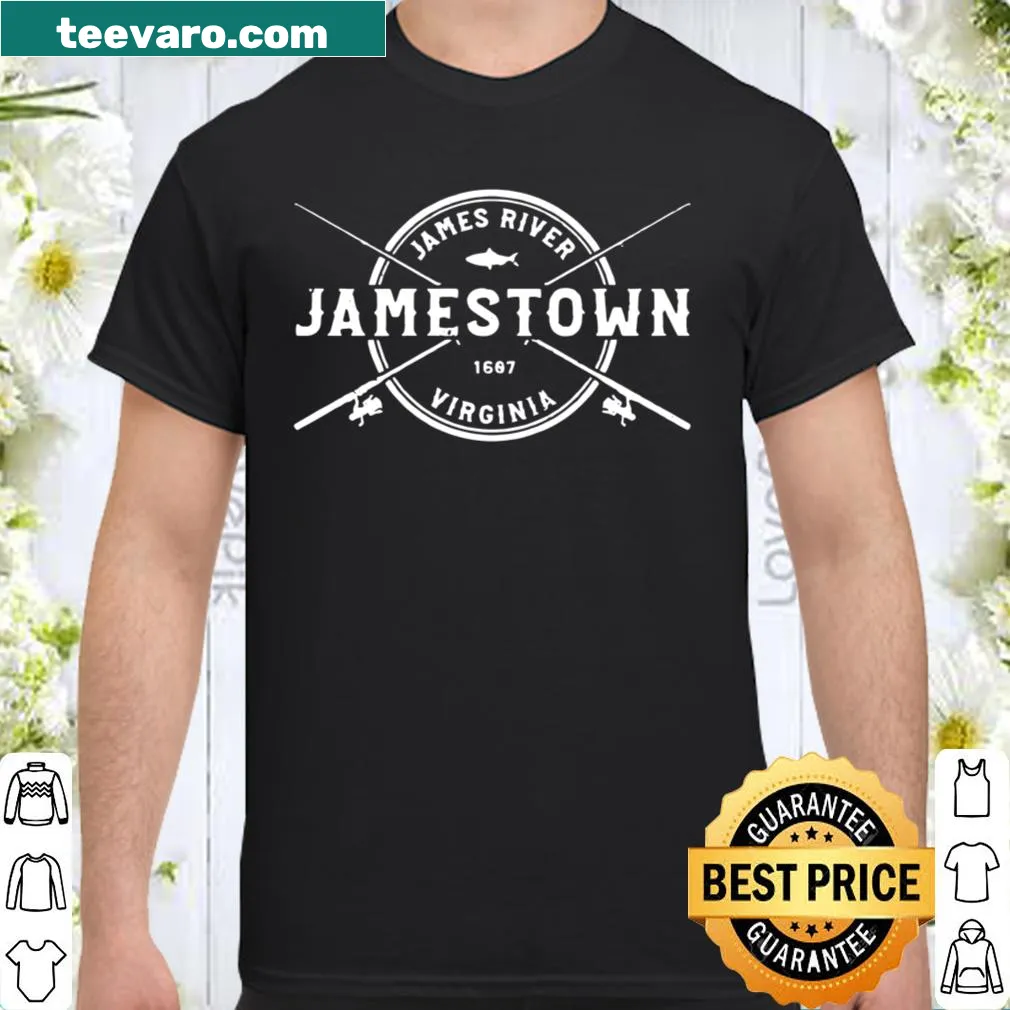 Vintage fishing rods design shirt with Jamestown VA theme