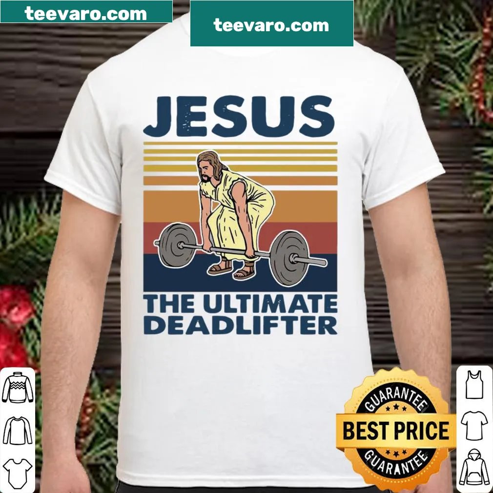 Vintage-style shirt featuring 'Jesus Gym' and a deadlifter graphic