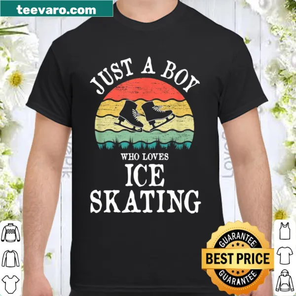 Cartoon-style shirt stating 'Just A Boy Who Loves Ice Skating.'