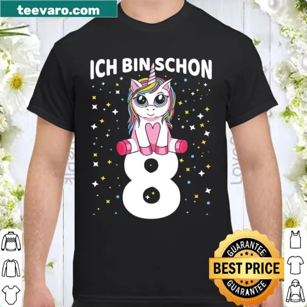 Cute unicorn shirt for girls celebrating 8th birthday with I Am Already 8 text