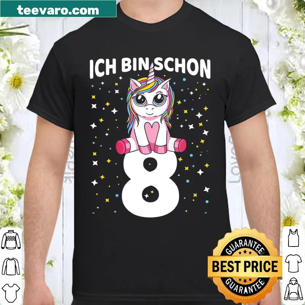 Cute unicorn shirt for girls celebrating 8th birthday with I Am Already 8 text