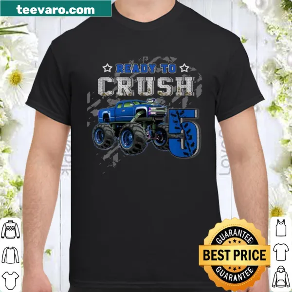 Cartoon monster truck shirt celebrating a 5th birthday