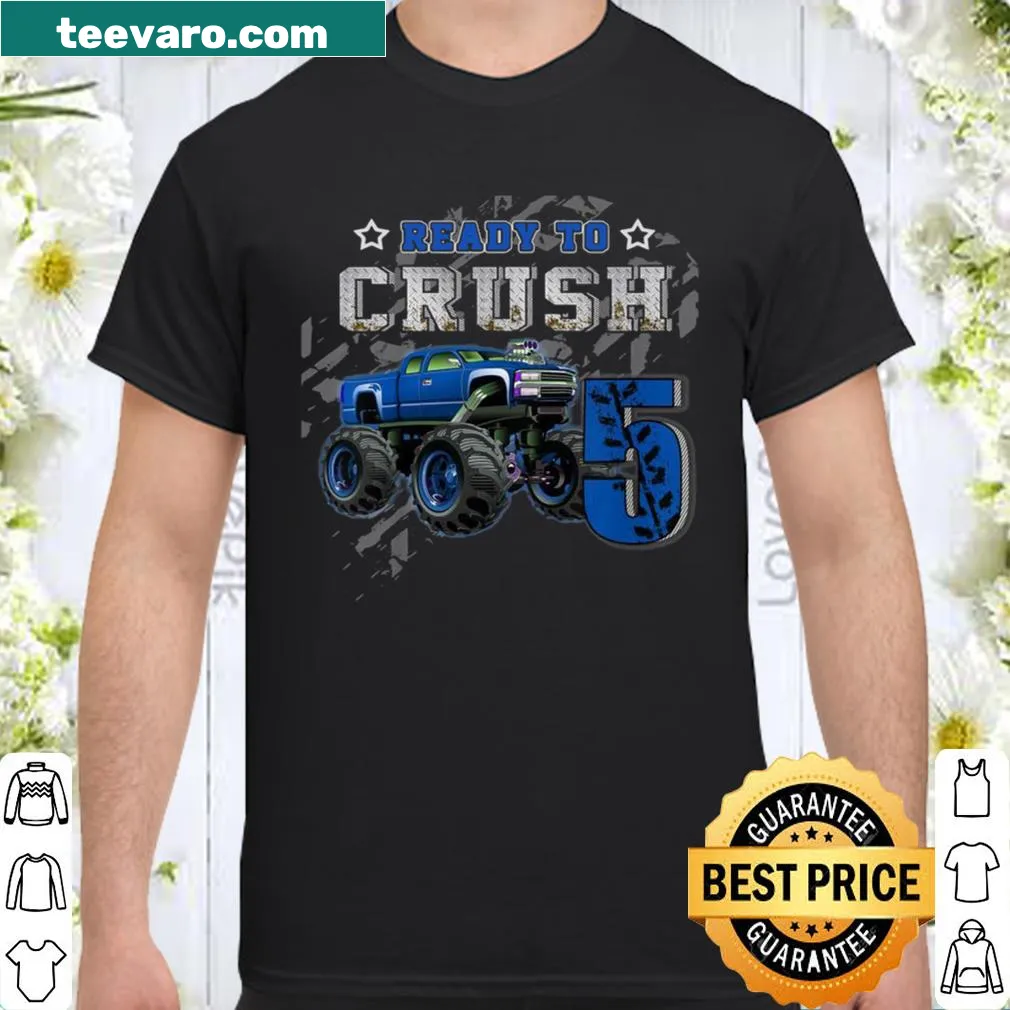 Cartoon monster truck shirt celebrating a 5th birthday