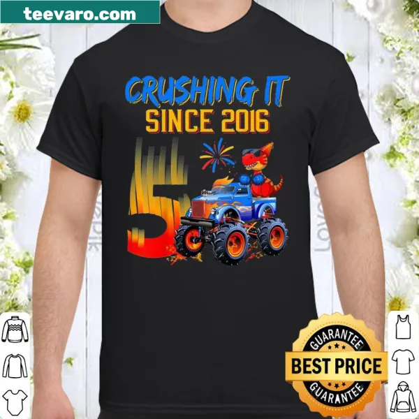 Birthday shirt featuring monster truck and dinosaur design