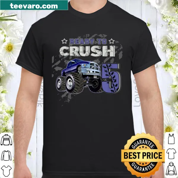Illustrated monster truck design for a 5-year-old's birthday shirt