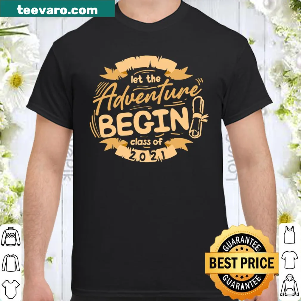 Inspirational graduation shirt with text about new adventures.