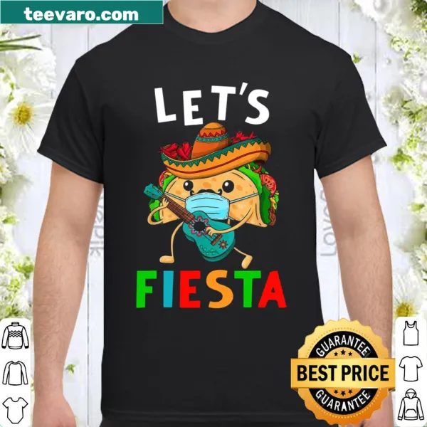 Cartoon taco wearing a mask and playing guitar for Cinco De Mayo