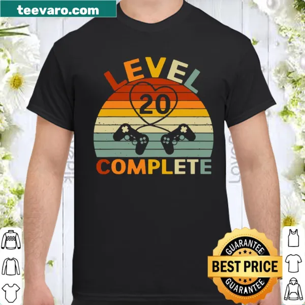 Couples anniversary shirt with 'Level 20 Complete' text and gaming theme