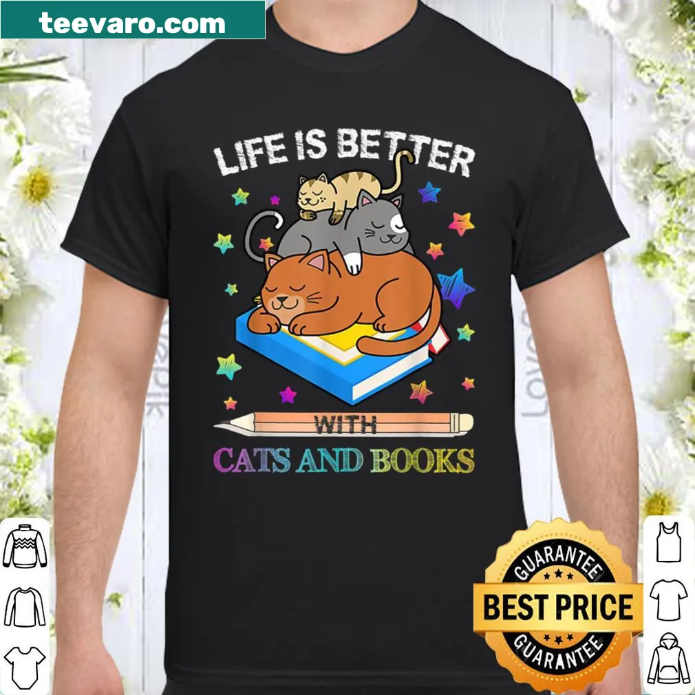 T-shirt expressing love for cats and books