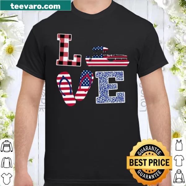 Patriotic pontoon boat captain shirt with American flag