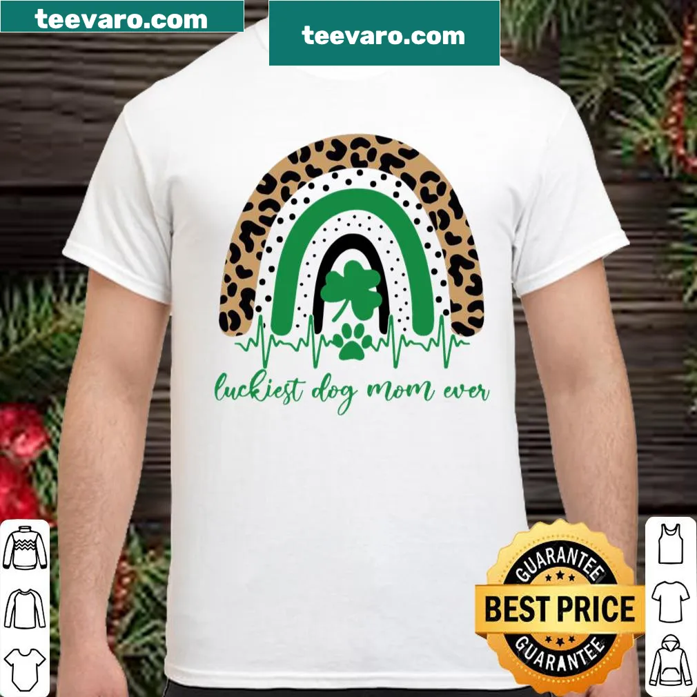 Heart and rainbow dog mom t-shirt for St. Patrick's Day