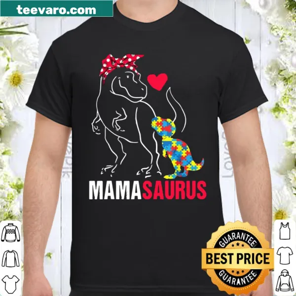 Playful dinosaur-themed shirt with 'Mamasaurus' graphic