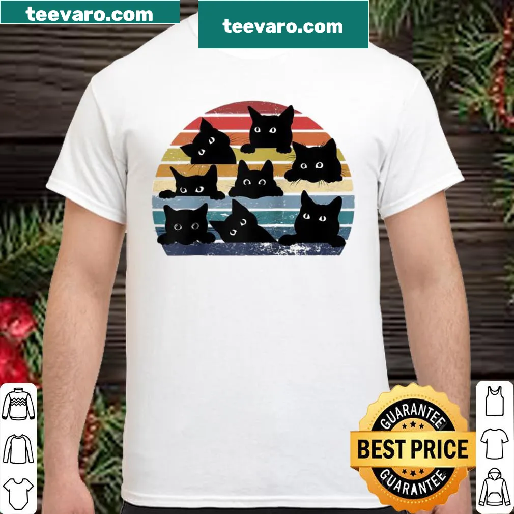 Retro design featuring multiple kittens in a sunset backdrop