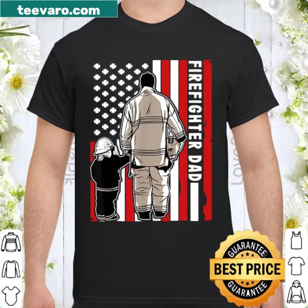 Shirt for firefighter dads with American flag and firefighter emblem