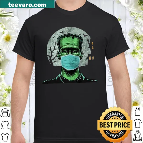 Cartoon shirt of Frankenstein wearing a mask