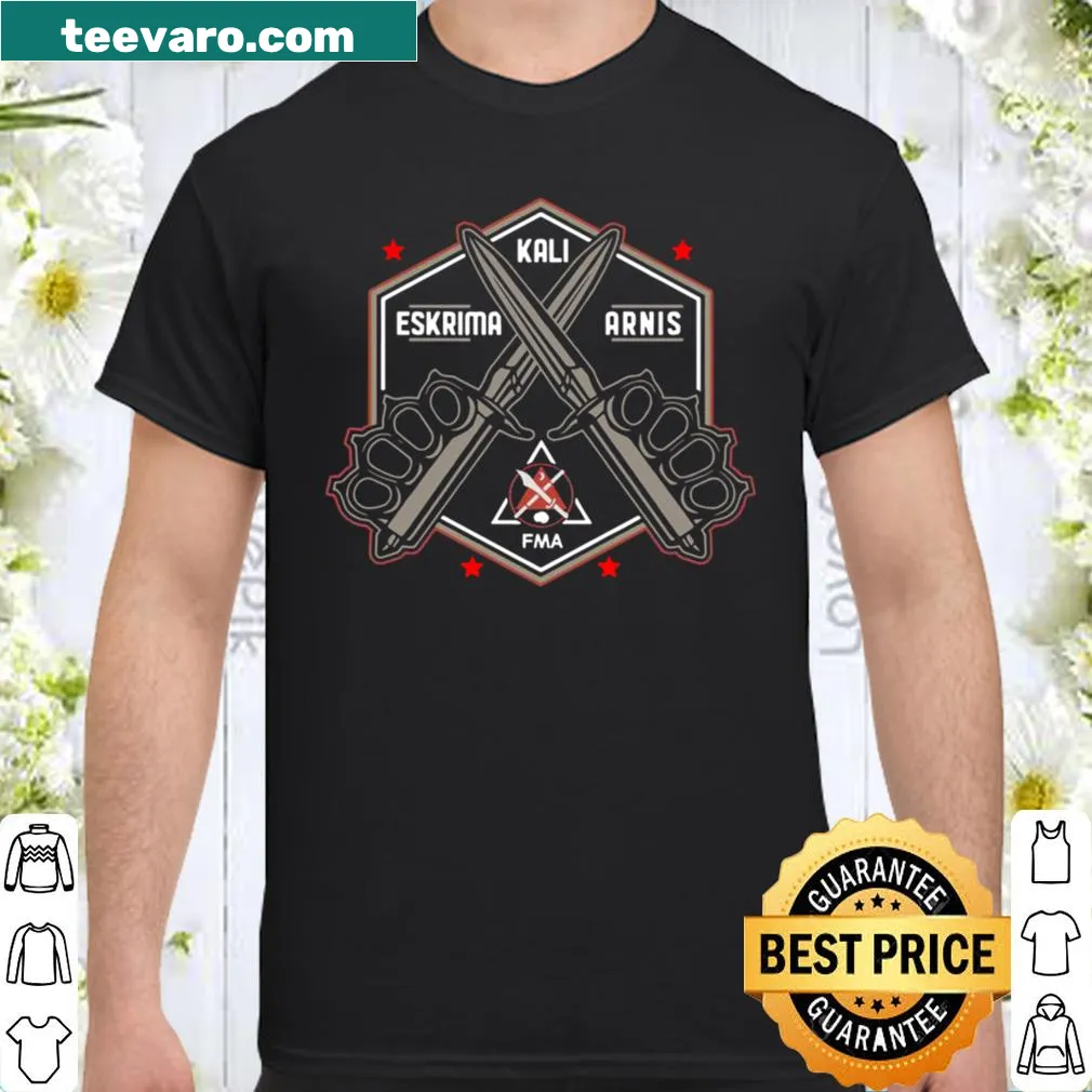 Martial arts-themed shirt featuring 'Messerkampf, Kali Eskrima, Kampf' in bold text
