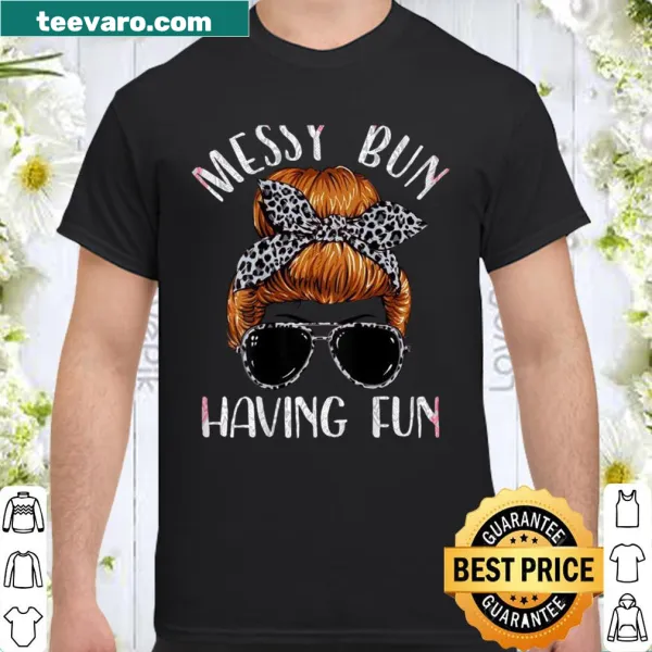 Stylish shirt with messy bun graphic and leopard plaid design