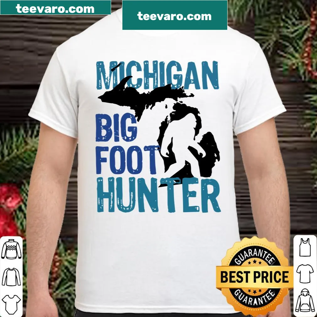 Bigfoot hunting themed graphic t-shirt for Michigan