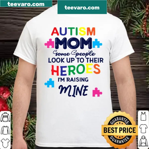 Shirt for moms featuring 'Mom Raising Superhero' and puzzle pieces