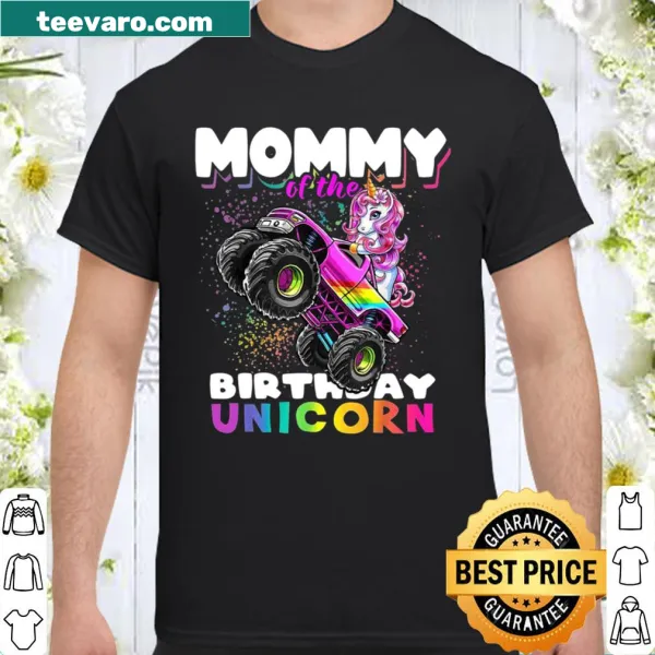 Whimsical shirt for moms featuring a unicorn monster truck