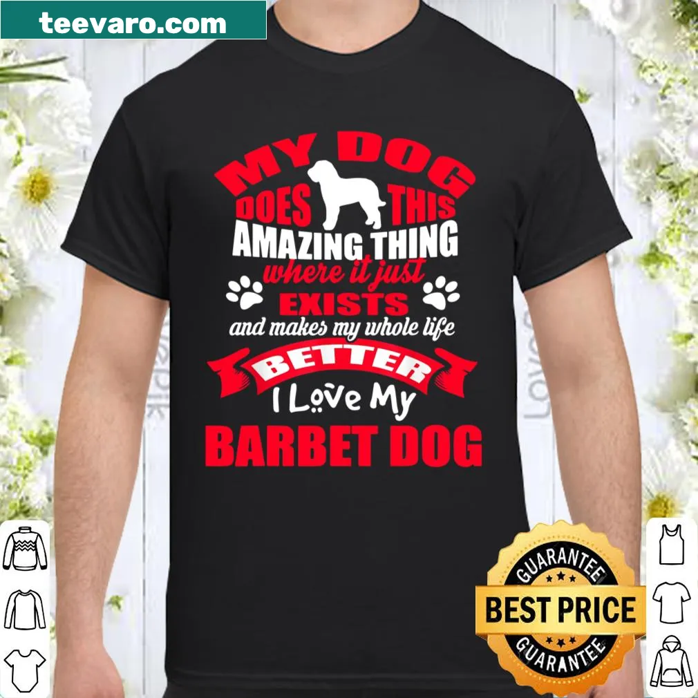 Illustration of Barbet dog with text I Love My Barbet on a shirt