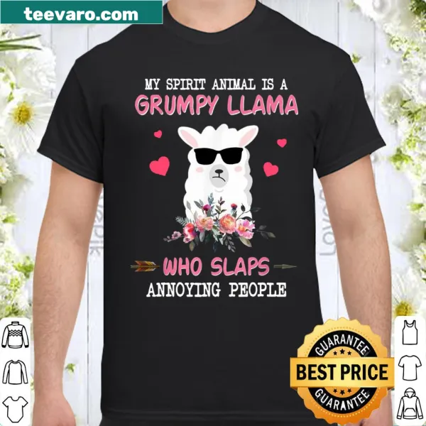 Funny shirt featuring a cartoon grumpy llama as a spirit animal