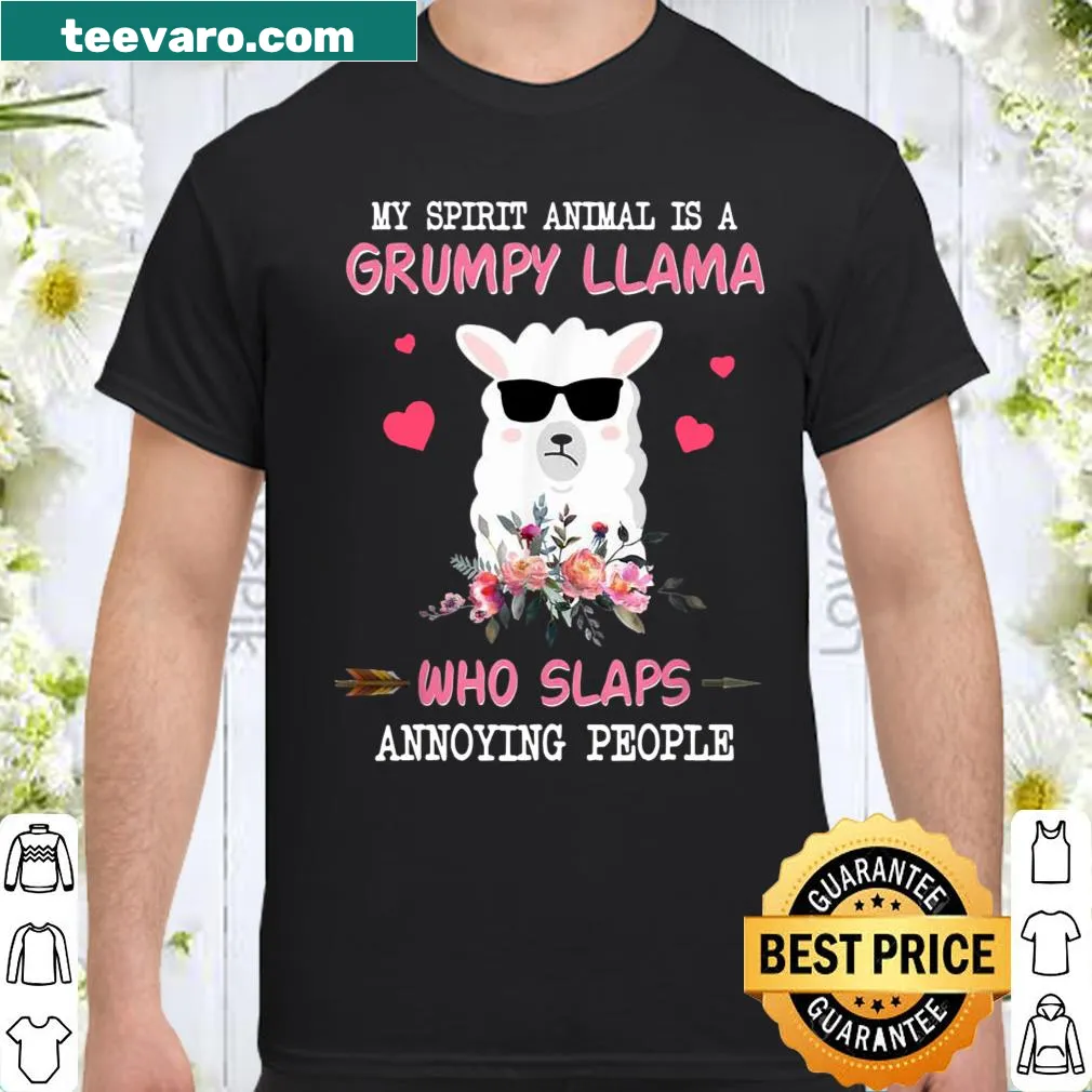 Funny shirt featuring a cartoon grumpy llama as a spirit animal