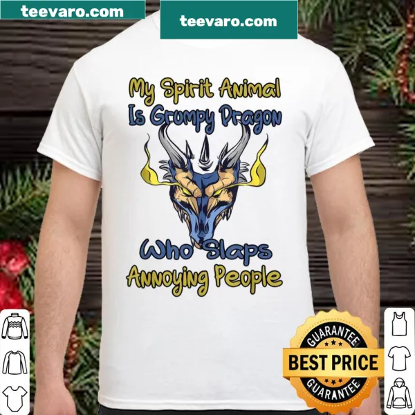 Whimsical shirt with a grumpy dragon illustration