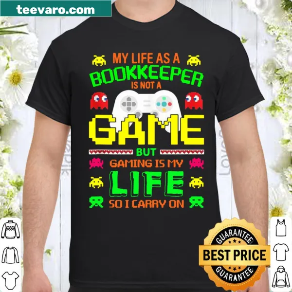 Humorous bookkeeper and gaming themed shirt with clever text design.