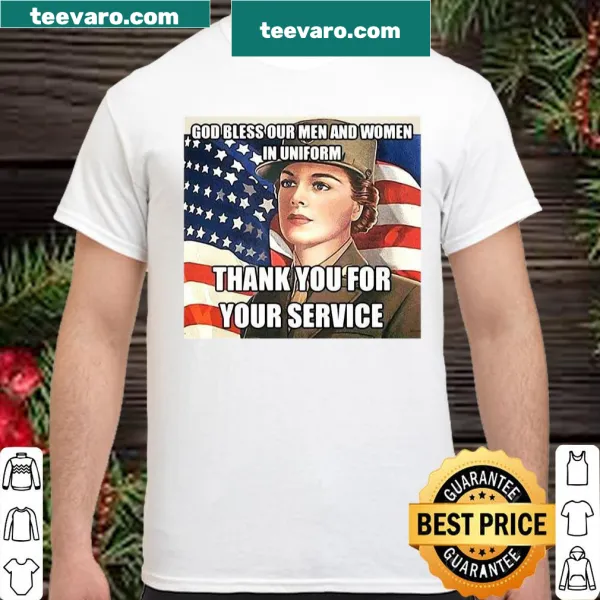 American flag shirt with text honoring servicemen and women