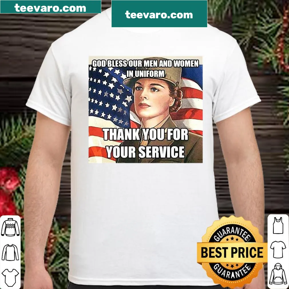 American flag shirt with text honoring servicemen and women