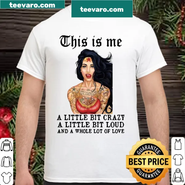 Graphic t-shirt showcasing a tattooed girl with a playful message.
