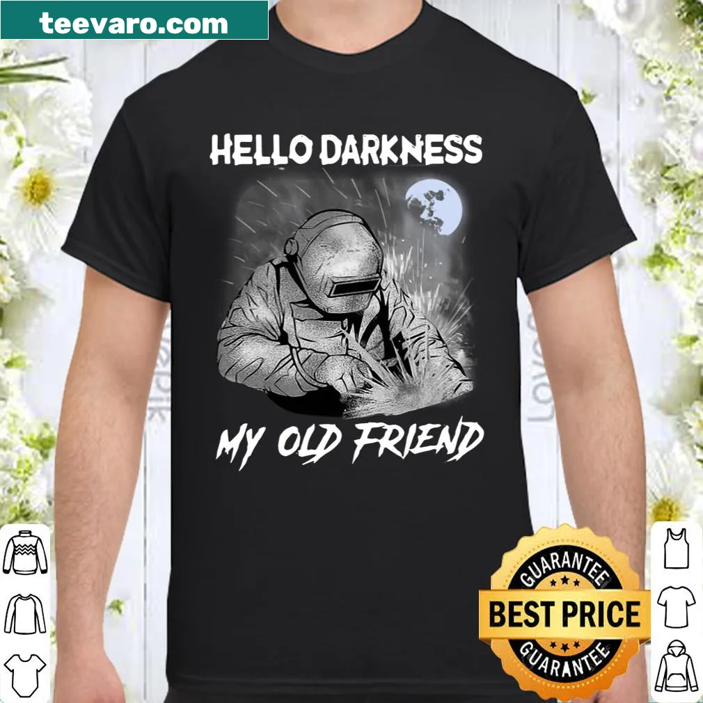Kids t-shirt with 'Hello Darkness My Old Friend' text and welding theme