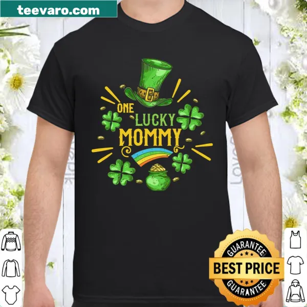 Shamrock graphic t-shirt with 'One Lucky Mommy' text for St. Patrick's Day